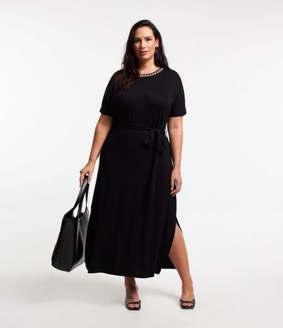 Vestido Midi con Cuello Contrastante y Lazo Curve & Plus Size 2