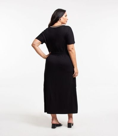Vestido Midi con Cuello Contrastante y Lazo Curve & Plus Size 3