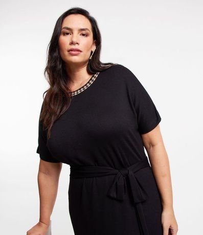 Vestido Midi con Cuello Contrastante y Lazo Curve & Plus Size 4