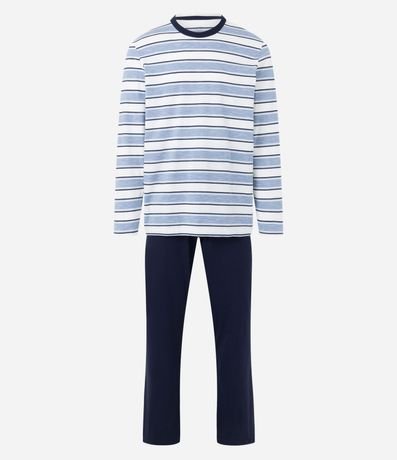 Pijama Largo en Flamê con Estampado Texturizada Rayas 6