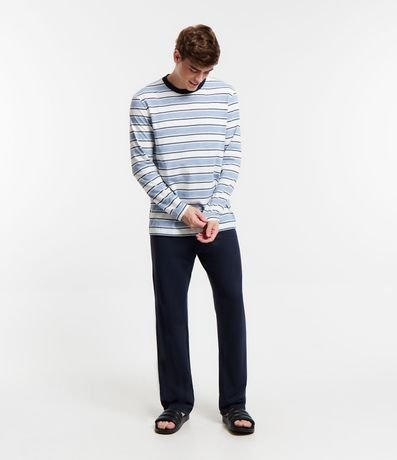 Pijama Largo en Flamê con Estampado Texturizada Rayas 2