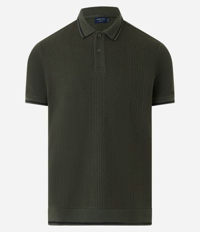 Polo Regular en Media Malla con Textura Rayada y Detalles Contrastantes 5