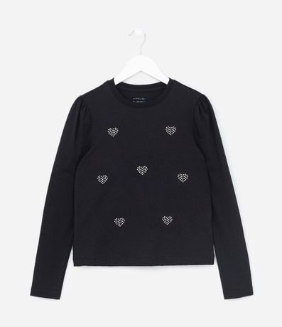 Remera Infantil con Brillos Aplicados en Formato Corazón - Talle 5 a 14 años