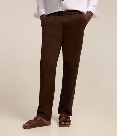 Pantalón Sarga con Cintura Elástica y Textura Espina de Pez