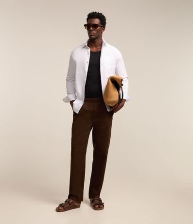 Pantalón Sarga con Cintura Elástica y Textura Espina de Pez 4