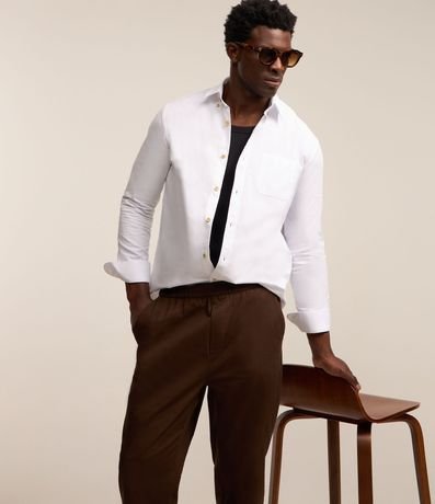 Pantalón Sarga con Cintura Elástica y Textura Espina de Pez 5