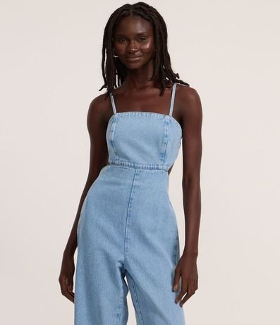 Mono Largo en Jeans con Recorte Lateral y Lazo en la Espalda 2