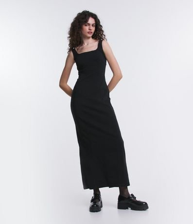 Vestido New Midi en Bengalina con Escote Cuadrado