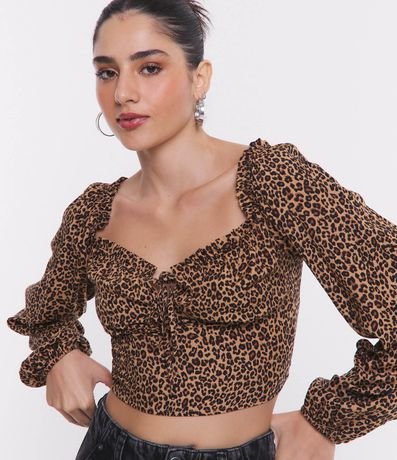Blusa Cropped en Viscosa Estampada Animal Print Leopardo 1