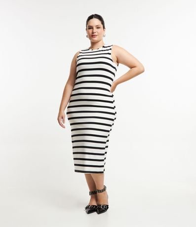 Vestido Midi en Media Malla con Estampa Rayas Curve & Plus Size