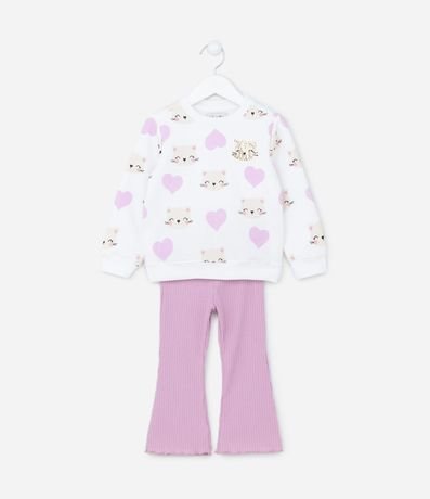 Conjunto Infantil en Algodón con Estampa Corazones y Gatitos - Talle 1 a 5 años 1