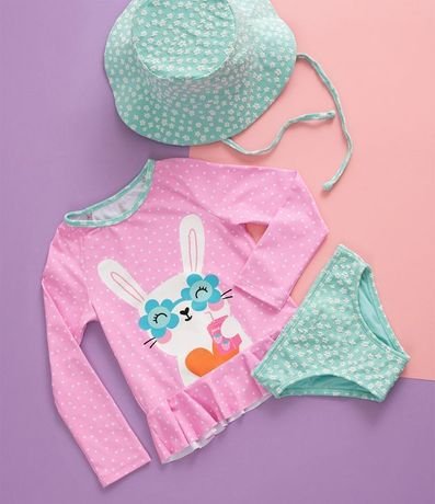 Conjunto Infantil con Protección UV y Estampa de Lunares con Conejita - Talle 6/12 meses a 4 años