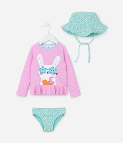 Conjunto Infantil con Protección UV y Estampa de Lunares con Conejita - Talle 6/12 meses a 4 años 3