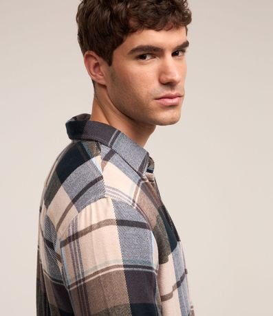 Camisa en Franela con Manga Larga y Estampa de Cuadros 3