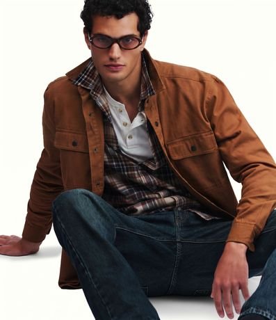 Camisa en Sarga con Botones y Bolsillos