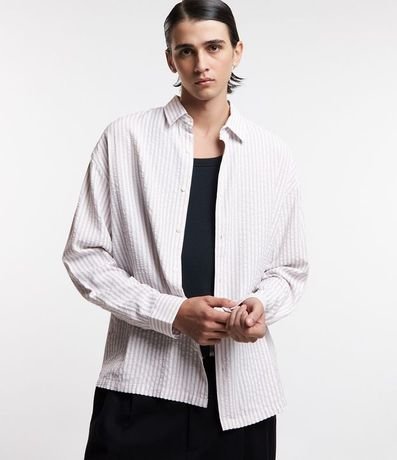 Camisa en Anarruga con Manga Larga y Estampa Rayada