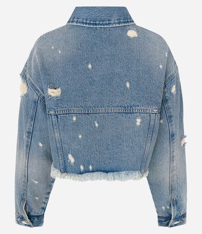 Campera Cropped en Jeans con Barra Cortada y Desgastes 7