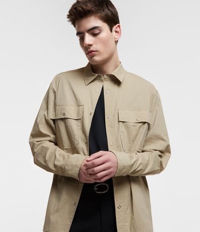 Camisa Overshirt con Bolsillos Solapa en el Pecho y Abotonado