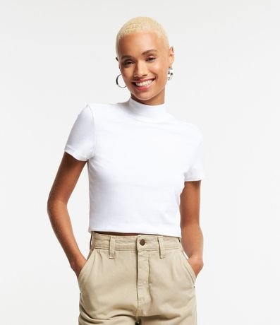 Blusa Cropped Básica en Algodón y con Cuello Alto 1