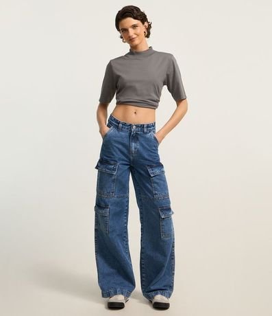 Blusa en Algodón con Cuello Alto y Manga Corta 2