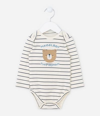Body Infantil con Estampado de Rayas y Osito - Talle RN a 18 meses