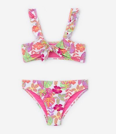 Bikini Infantil con Protección UV y Estampa Floral con Lazo - Talle 5 a 14 años