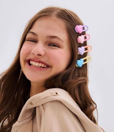 Kit 06 Pinzas para el Pelo Infantil con Corazón - Talle U