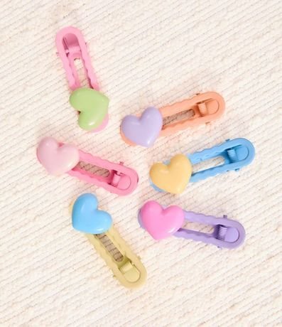 Kit 06 Pinzas para el Pelo Infantil con Corazón - Talle U