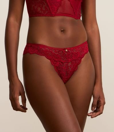 Bombacha Bikini Hilo en Encaje Floral con Moña en la Cintura 3