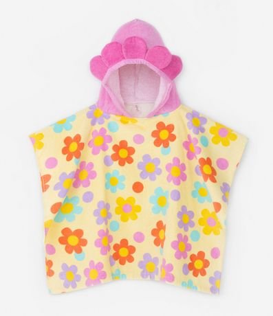 Poncho Infantil Atoallado con Capucha y Estampado de Margaritas