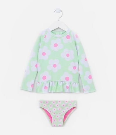 Conjunto Infantil con Protección UV y Estampa Floral - Talle 1 a 4 años