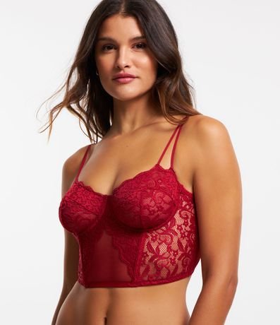 Corset sin Copa en Encaje Floral con Bretel Doble