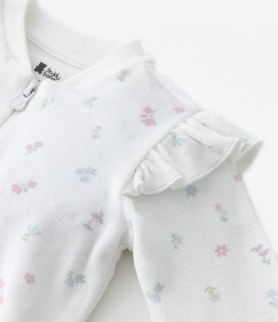 Mono Infantil en Plush con Estampa Floral y Volado en los Hombros - Talle 0 a 18 meses 6