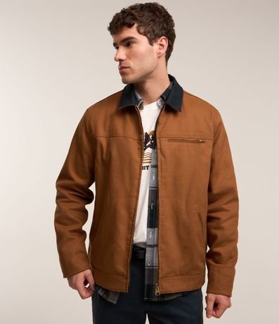 Campera Trucker en Sarga con Textura y Bolsillos