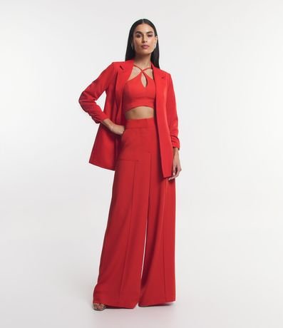 Pantalón Wide Leg en Crepé con Bolsillo Delantero