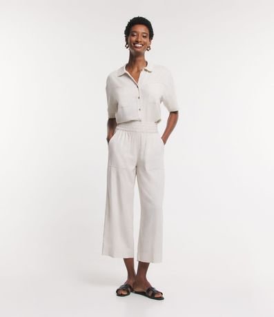 Pantalón Pantacourt en Sarga con Efecto Lino