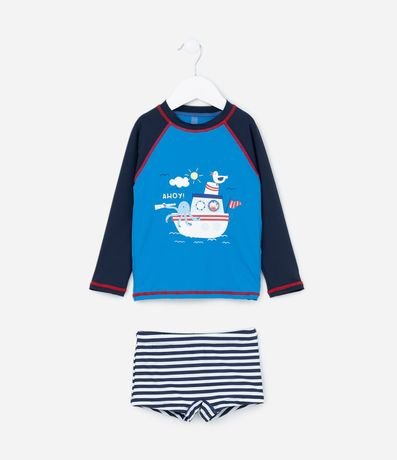 Conjunto de Playa Infantil con Protección UV y Estampa Marinero - Talle 1 a 4 años