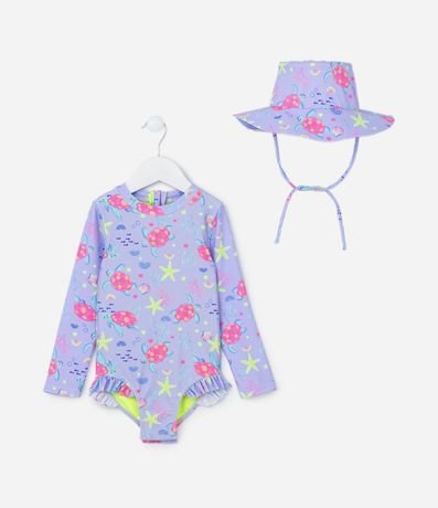 Conjunto Infantil con Protección UV y Estampa Tortuga y Sombrero - Talle 1 a 4 años