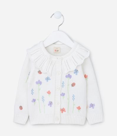 Cardigan Infantil de Punto con Volado de Flores y Mariquita - Talle 3 a 18 meses