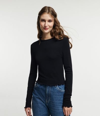 Blusa Básica en Viscosa con Volados en los Puños y Barra 1
