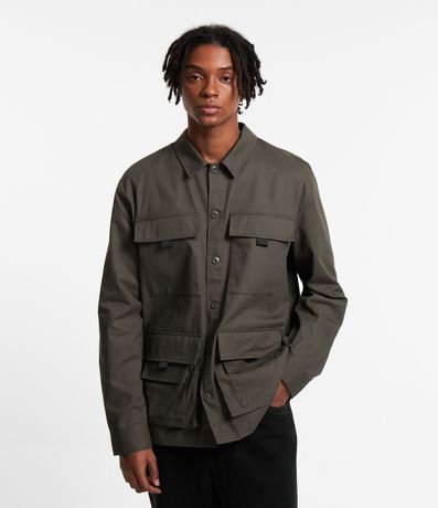 Campera Parka en Sarga con Bolsos Táticos