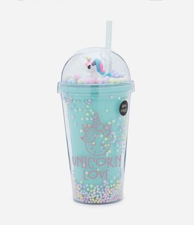 Vaso Plástico con Pajita y Detalle de Unicórnio