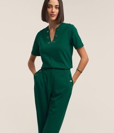 Pantalón Slim en Crepé con Detalles de Ojales en los Bolsillos 3