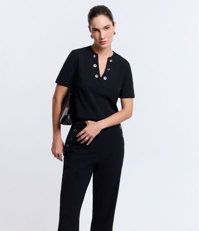 Pantalón Slim en Crepé con Detalles de Ojales en los Bolsillos 2