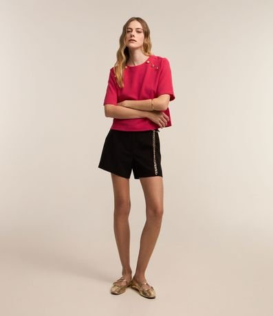 Blusa Manga Corta en Crepé con Botones en los Hombros 3