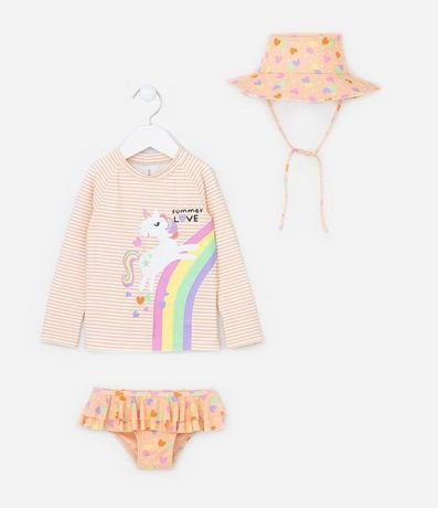 Conjunto Infantil con Protección UV y Estampa Unicórnio - Talle 1 a 4 años