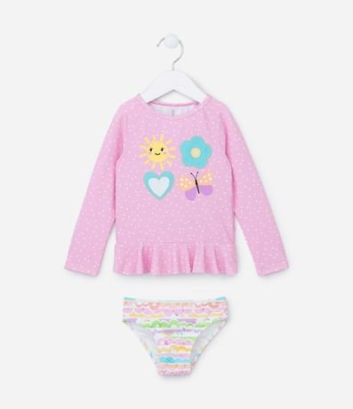 Conjunto Infantil con Protección UV y Estampa de Lunares con Flor - Talle 1 a 4 años 2