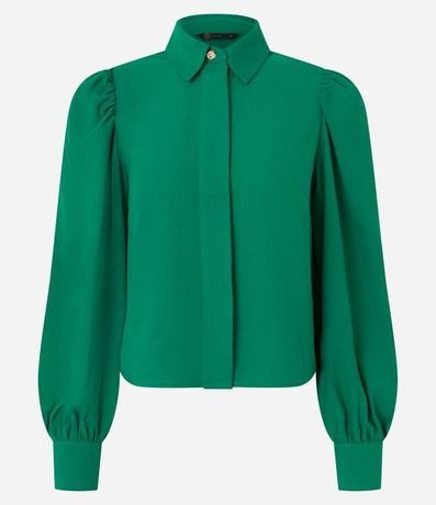 Camisa en Crepé con Botón Diferenciado y Manga Abullonada 5