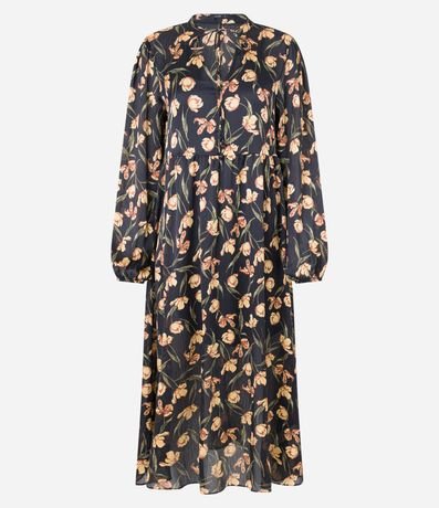 Vestido Midi en Chiffon con Lazo y Estampa de Tulipanes 7