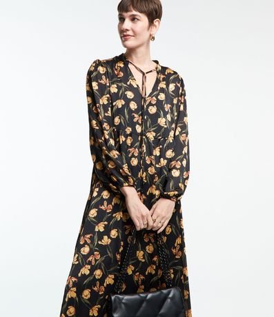 Vestido Midi en Chiffon con Lazo y Estampa de Tulipanes 2